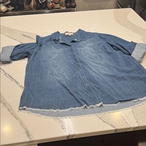 Side Stitch Fine Wale 100% Cotton Top Tab Sleeves Frayed Bottom Super Soft